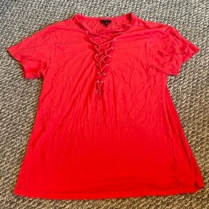 Pink Lace-Up Short Sleeve Top